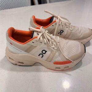 On Running Beige and Orange Athletic Shoes